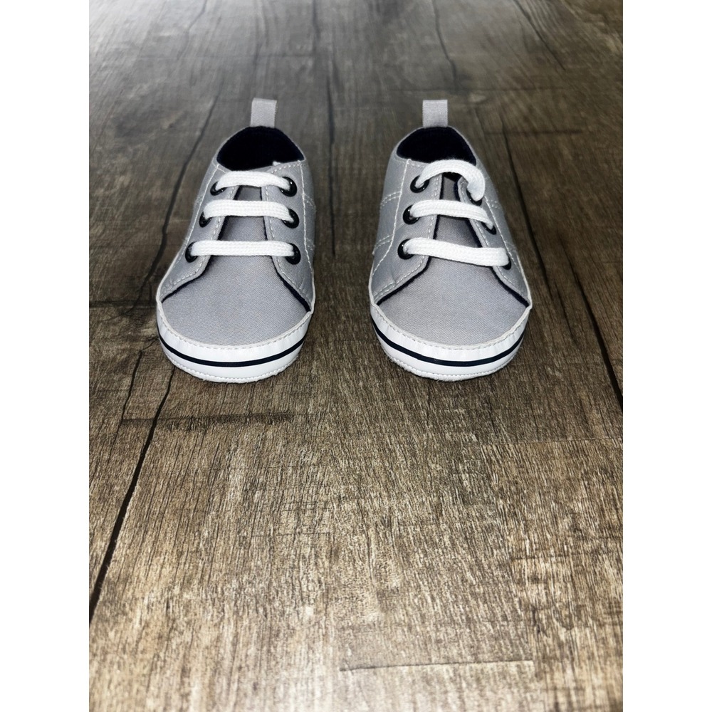 Grey Canvas Infant Sneakers Soft Sole Crib Shoes Baby Boys Girls Grey White
